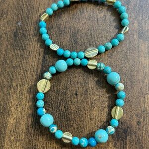 Turquoise and Gold Beaded Bracelet Set